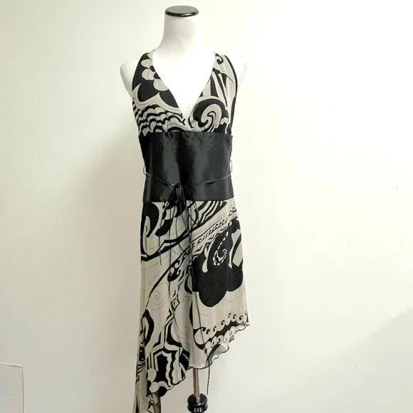Hale Bob | Dresses | Hale Bob Black Silk Dress Halter Neck Sleeveless  Handkerchief Hem Obi M | Poshmark